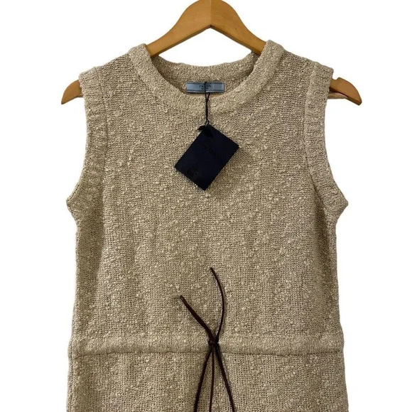 PRADA Boucle Drawstring Mini Dress NWT Small Oatmeal Brown Authentic New - Picture 3 of 16